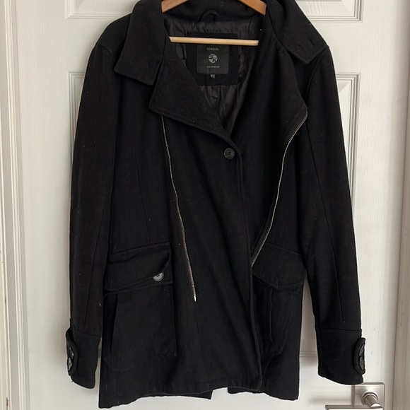 $20/2 Black Jacket Trench Coat Asymmetrical Opening unisex - Picture 3 of 12